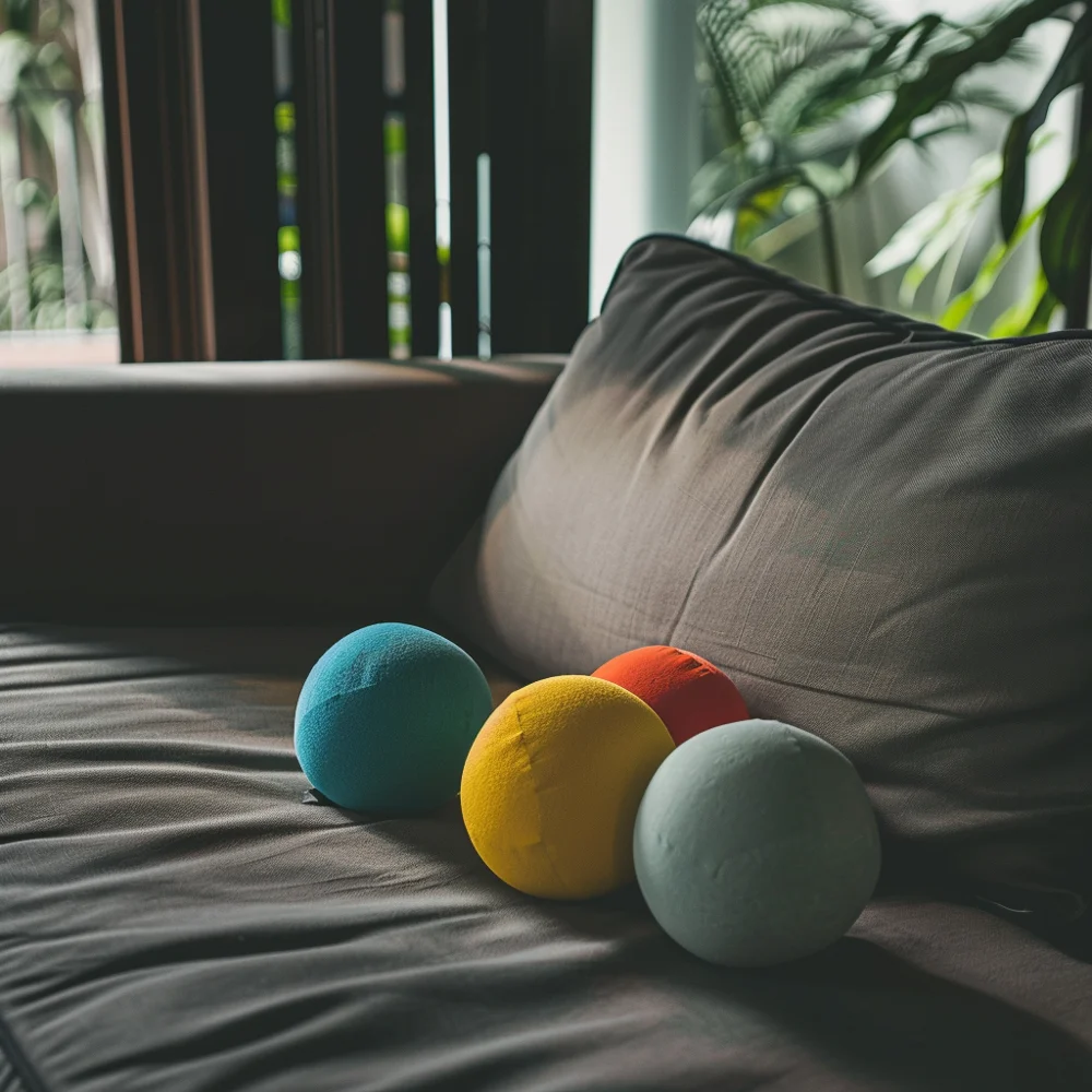 Sensory balls that provide comfort and a sense of security to patients with special needs during a dental visit.