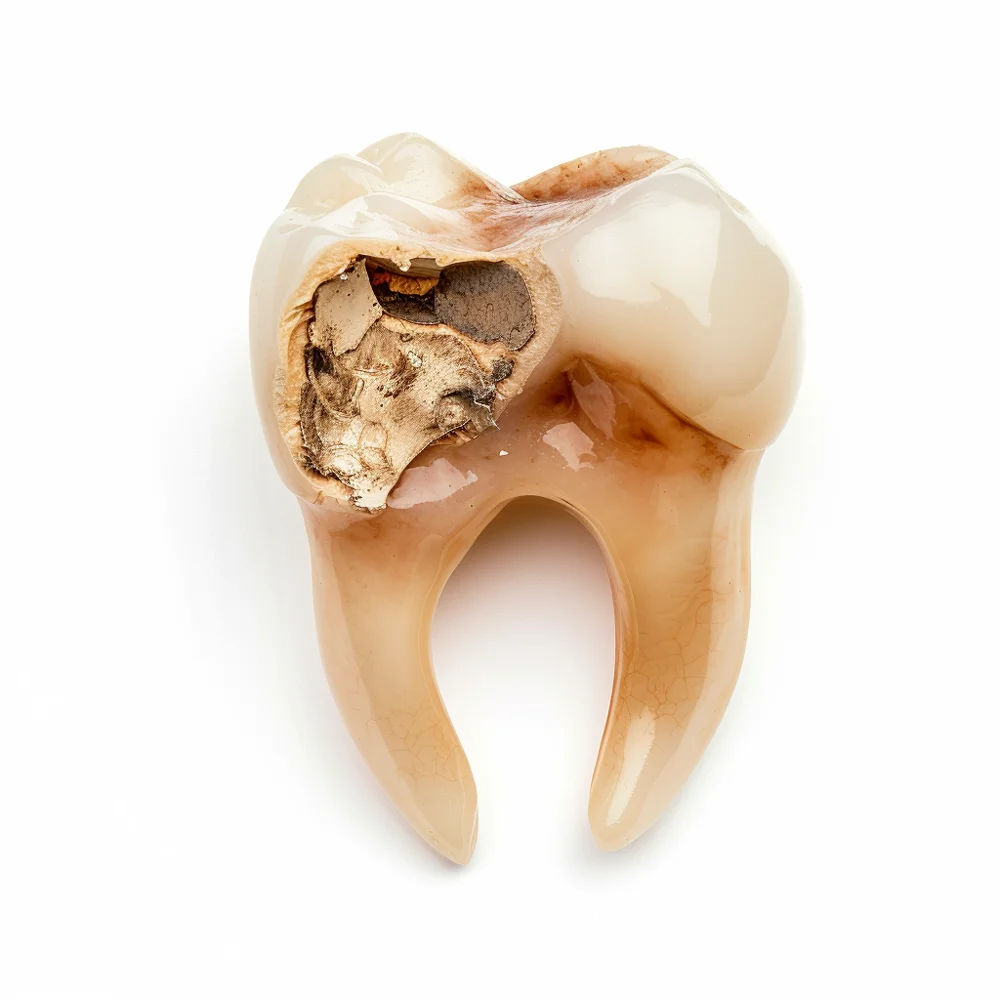 Side view of tooth decay which can cause toothache.