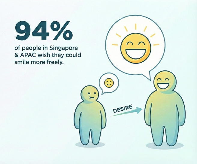 Infographic showing 94% of people in Singapore and APAC wish to smile more freely.