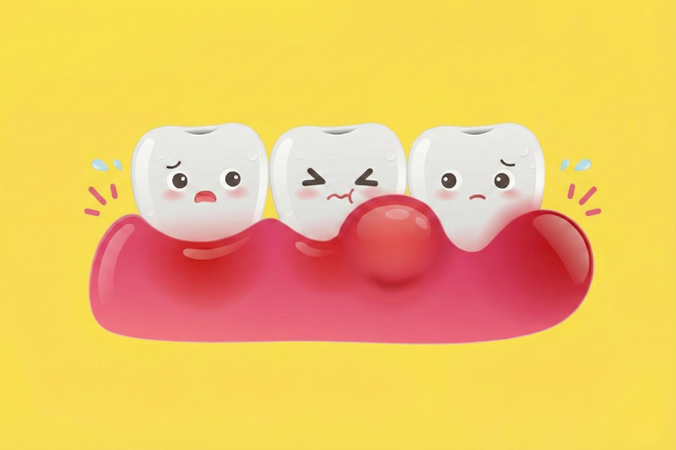Illustration of teeth with red, swollen gums indicating gum inflammation.