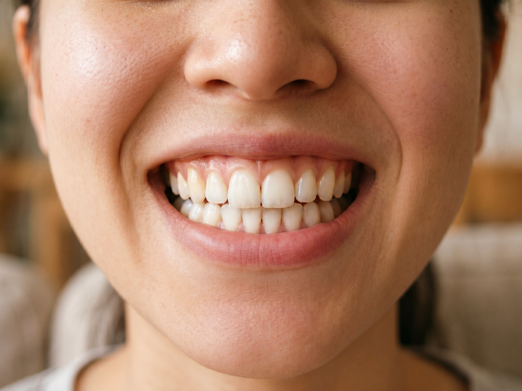 Woman showing healthy upper and lower teeth, suitable for tooth gem application.
