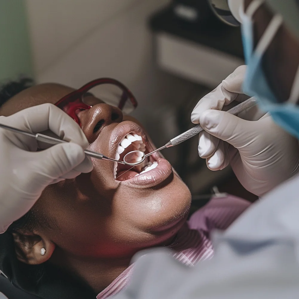Woman undergoing dental treatments to strengthen enamel and reduce sensitivity.